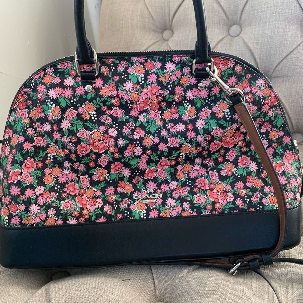 COACH sierra F57622 floral satchel bag set of two pink black large and medium - Picture 4 of 12